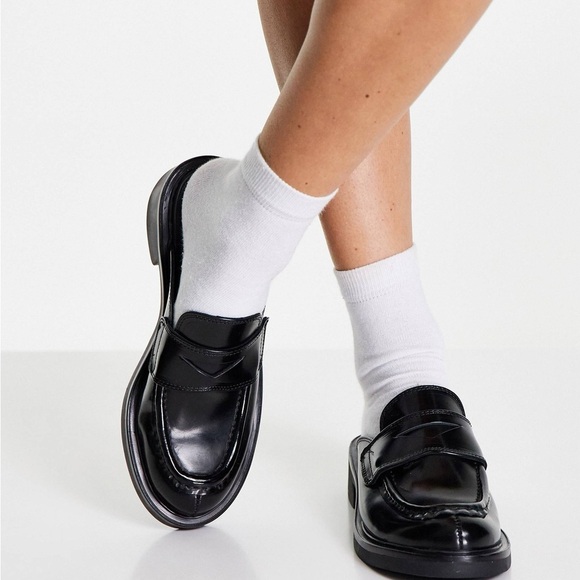 ASOS ASRA Foxlow leather backless loafers in black Size 10 - Picture 1 of 7